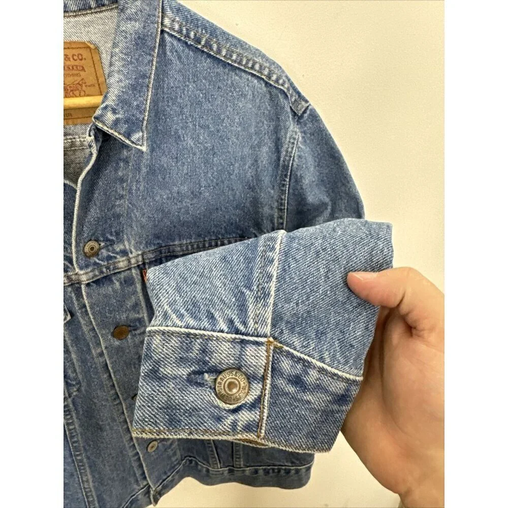 Vintage 80s Levi Men 44 Orange‎ Tab Denim Jacket Forestry Patch 75505-0212